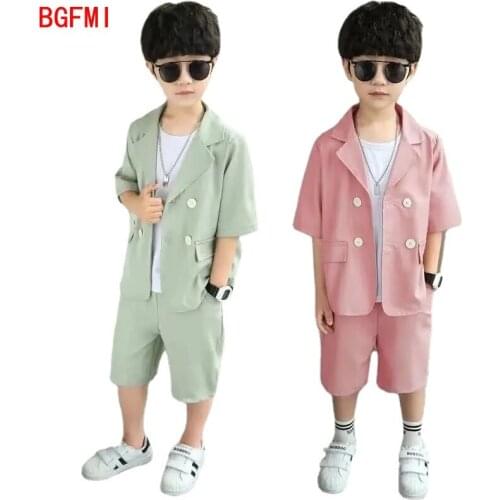 2-9 Years Old Childrens baby Boy Set Two-piece British Style Handsome Double-breasted Suit Boy Dress Solid Color sets Costume