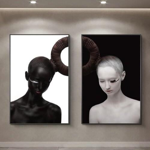 Black and White Girls Creative Hairstyle Canvas Painting Vogue Magazine Cover Posters Prints Living Room Wall Art Decor Pictures