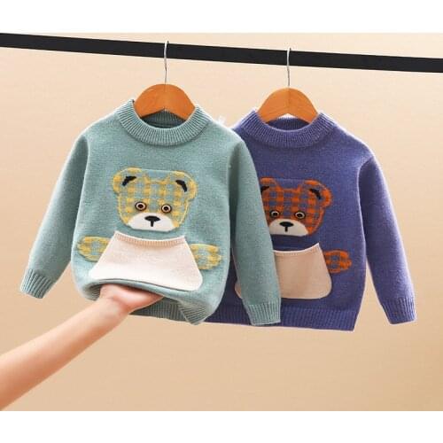 Cartoon Cute Boys Knitting Sweater Korean Style Color Matching Round Neck Childrens Sweater Bear Sweater for Kids