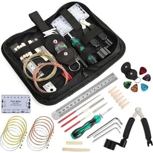 Electric Guitar Bass Care Repairing Tool Set Luthier Setup Maintenance Kit Including 2 Set of Strings 1 String Action Ruler ect