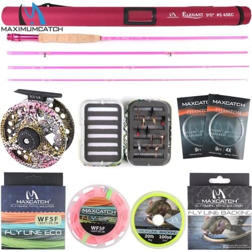 Maximumcatch 6'6''/9'0'' 2/5wt Fly Fishing Rod Kit Fly Rod and Fly Reel Combo with Fishing Lure Line Box Set Fishing Rod Tackle