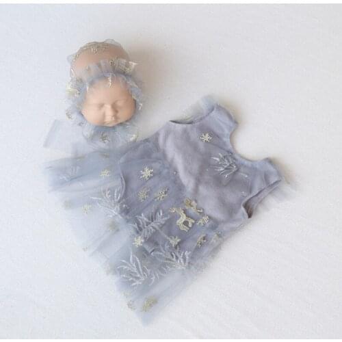 Newborn Lace Cream Girl Romper bonnet Set Photography props Baby girl bonnet Outfit Knitted Baby Lace Overall Photo Props