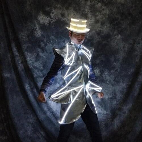Singer performance wears dress luminous jacket Future technology space show light up costume men led robot suit suit glowing hat