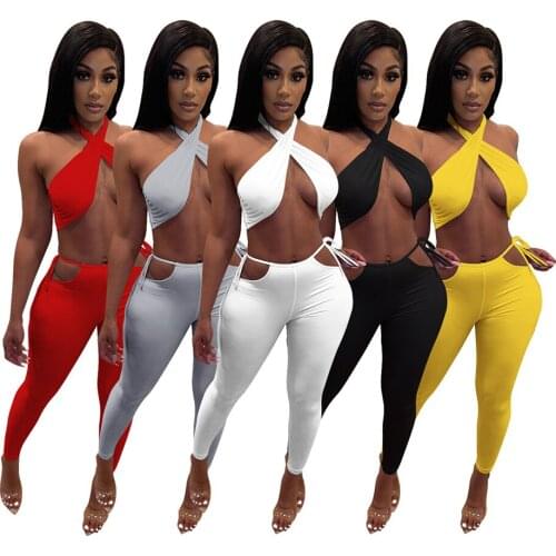 OEM 2021 Women Sexy Summer Two 2 Piece Pants Set Outfits Trousers Joggers Sexy Crop Tops Suits Bikini Pant Sets