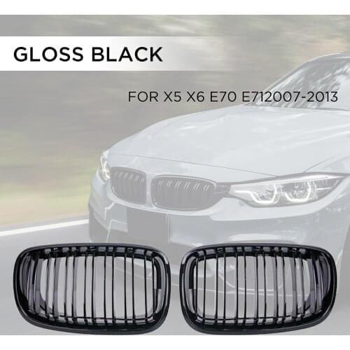 2-pcs/set X5 X6 Grill Front Kidney Double Line Grille Auto Radiator Mesh For 2007-2013-bmw X5 E70 X6 E71 Abs Gloss Black Grill