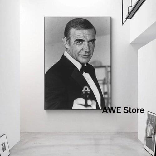 James Bond 007 Movie Poster Classic Vintage Canvas Painting Black White Wall Art Picture For Office Living Room Decoration