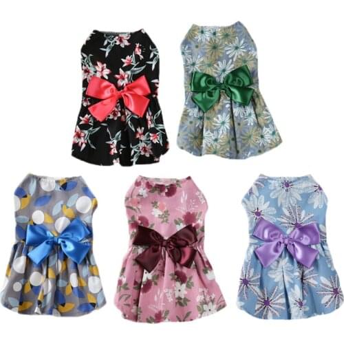 Dog Dresses for Small Medium Dogs Girl Cute Floral Print Puppy Cat Princess Dress with Lovely Bow Summer Pet Clothes Apparel