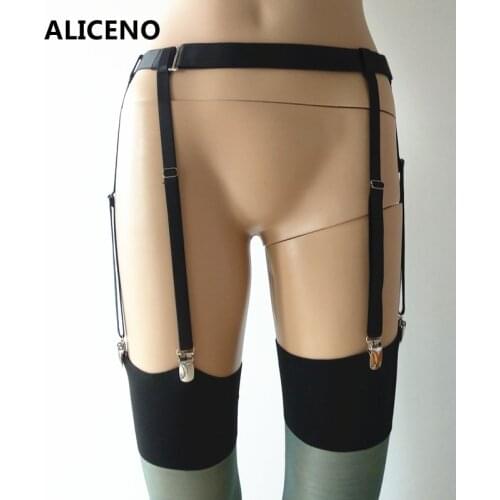 Six-Strap Women Adjustable Black Suspender Waist Garter Belt for Stockings Clubwear Lingerie Garters Lady Stocking Belt SW039