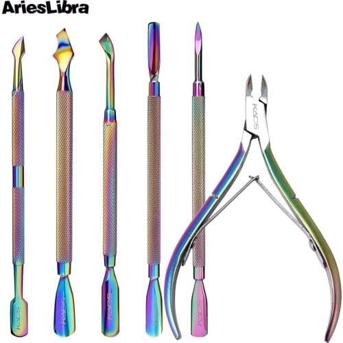 AriesLibra Cuticle Pusher Stainless Steel UV Gel Polish Dead Skin Remover Pedicure Manicure Clean Cuticle Spoon Pusher Nail Tool