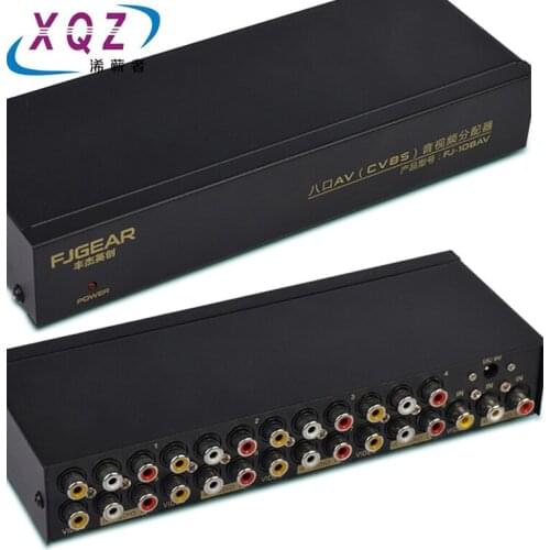 AV splitter 8port one in eight out Audio RCA splitter 8 Port 1x8 Box AV Video Audio Splitter RCA Splitter RCA with Metal Housing