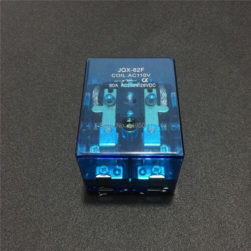1pcs JQX-62F-2Z 80A High Power Relay Silver Contact 12VDC 24VDC 110VAC 220VAC Electromagnetic Relays JQX-62F 2Z DPDT 2NO 2NC