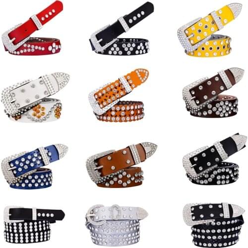 66 Style Fashion Women Genuine Leather Belts Punk Luxury Brand Rhinestone Two Layer Cowhide Waist Accessories Jeans Waistband