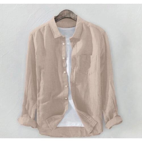 Summer Mens Linen Blouse Long Sleeve Baggy Buttons Solid Comfortable Pure Cotton And Linen Casual Loose Holiday Shirts 2021