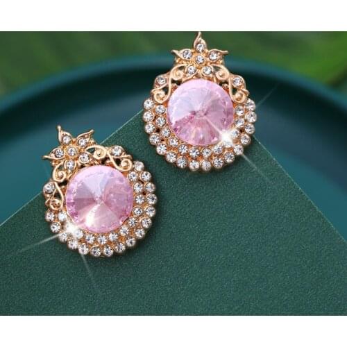 Elegant Pink Zircon Stud Earrings Ethnic Style Star Crystal Earrings For Women Fashion Brand Wedding Party Bridal Jewelry Gift