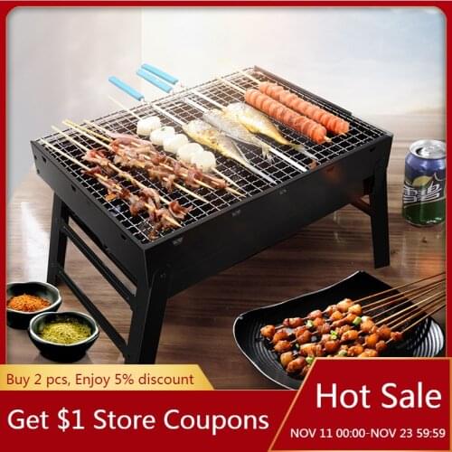 Thicken Folding Household Barbecue Outdoor Portable Barbecue Black Steel Grill Barbecue