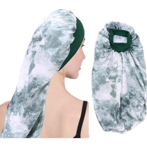 2021 Tie Dye Print Turban Hats For Women Female Sleep Hair Hat Long Cylindrical Beanie Caps Muslim India Headwear Make up Tool