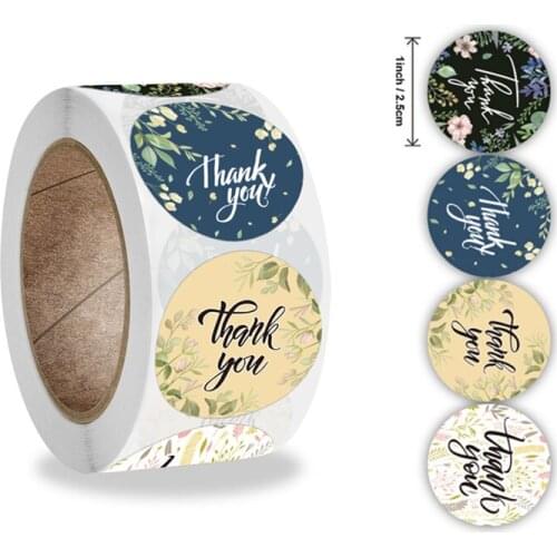 Stationery Sticker 500 pcs/roll 2.5cm /1inch 3.8cm Thank you flower Sticker For School Teacher Student Stationery Round Stickers