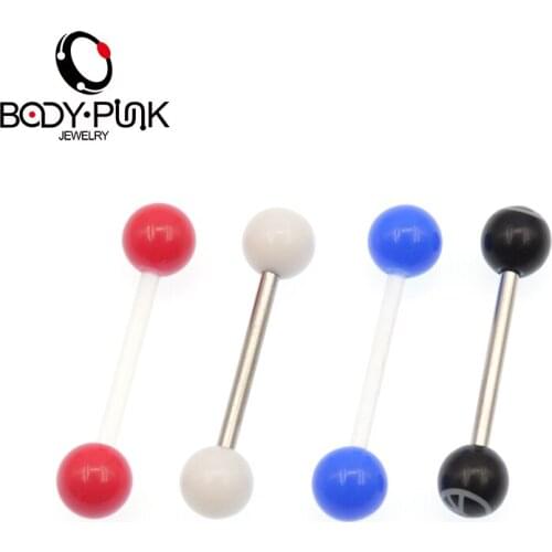 BODY PUNK New Arrival Fashion 4 Colors Tongue Rings Surgical Stainless Steel Body Piercing Jewelry Punk Style TB 002