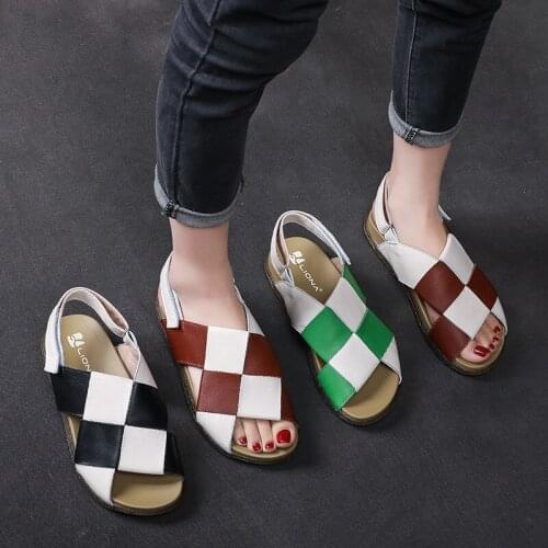 Tilocow Genuine Leather Slippers for Women Outside Summer Flat With Retro Shoes Woman Soft Bottom Slip on Slides Plus Size New