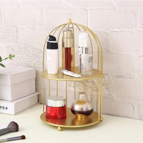 1Pc Iron Bird Cage Rack, Desktop Cosmetic Shelf, Skin Care Product Display and Storage, Double Dessert Table