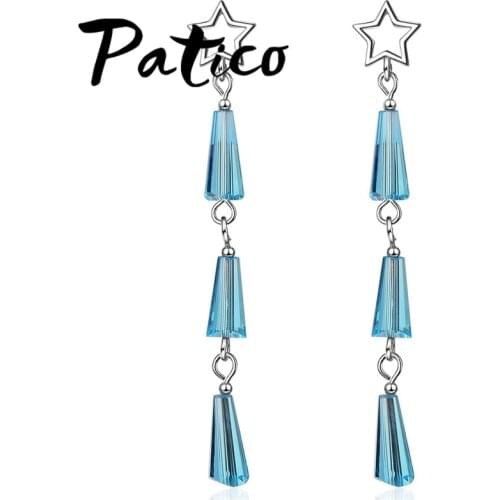 New Bohemia Style Women Fashion Long Drop Earrings Clear&Shinning Cubic Zirconia 925 Sterling Silver Trendy Tessel Top Earrings