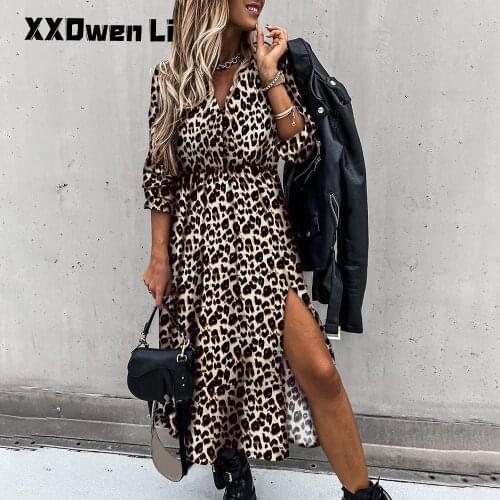 Woman Casual Floral Print Maxi Dress Autumn Spring Long Sleeve Sexy Side Slit Dresses 2021 Fashion Long Dress Womens Clothing