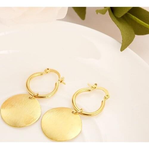 Gold round drop Earrings Women/Girl,Love Trendy fashion Jewelry for African/Arab/Middle Eastern kids children wedding party gift