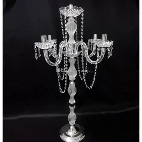 1 lot = 10 unids. New arrival 90 cm HEIGHT 5 Arms metal candlesticks with Crystal Earrings Acrylic Candle Holder Wedding centerp