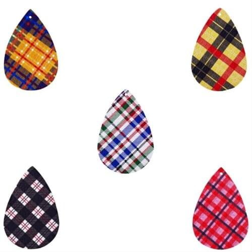 10pcs/lot New Fashion Stripe Plaid Leather Teardrop Charms Findings Connectors For DIY Earrings Pendant Jewelry Accessories