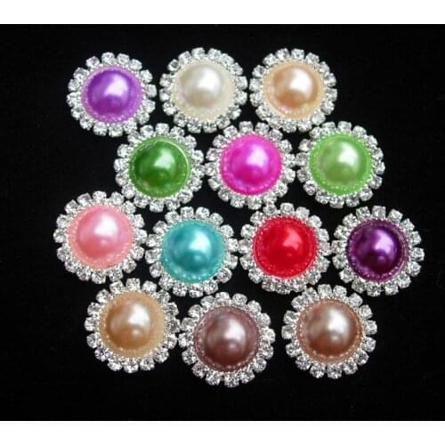 15mm 10pc Round Metal Rhinestone Pearl Button A Diamond Flat Button Wedding Embellishments Headband DIY Accessory Free Shipping