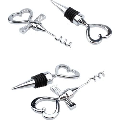 2 PCS /SET Heart Shaped Wine opener Bottle stopper combination
