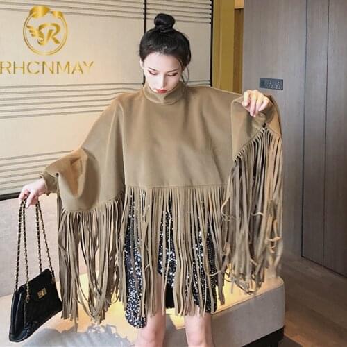 2020 Autumn Winter Women Overcoat Manteau Fashion Streetwear Batwing Sleeve Faux Mink Cashmere Tassel Cloak Coat