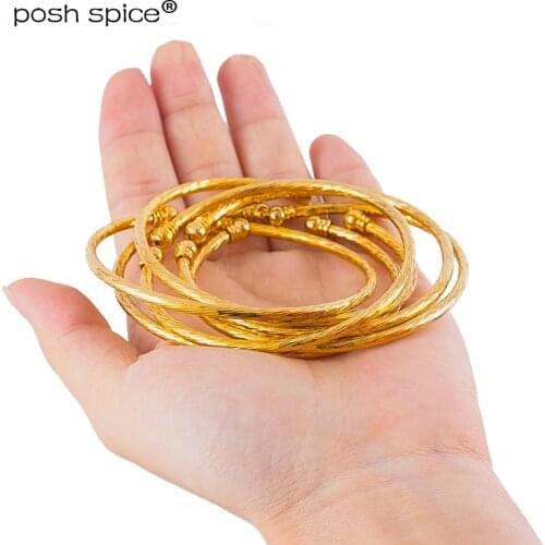 3mm Ethiopian Gold Bangles in Dubai Africa Bride Bracelets for Women Indian Ball Hand Chain Middle East Wedding Jewelry Gift