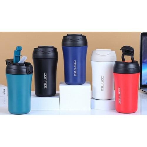 400ml Double Stainless Steel 304 Coffee Mug With Straw Portable Car Thermos Mug Travel Thermal Cup Thermosmug For Gifts