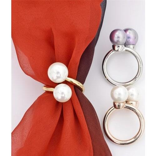 RUNMEIFA 2019 New Silk Scarf Clip Buckle Alloy Silk Scarf Two Pearl Buckle Brooch Pins Jewelry Gift For Women Accessioties