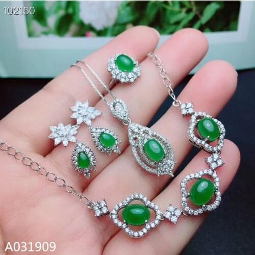 KJJEAXCMY boutique jewelry 925 sterling silver inlaid Natural jasper Bracelet pendant Earring Ring ladies Suit Support Detection