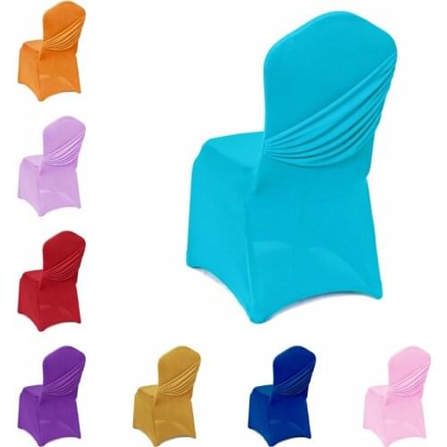 17 Colours Wedding Lycra Chair Covers One Cross Cover Chair Spandex Pleated Luxury Wedding Party Decoration On Sale