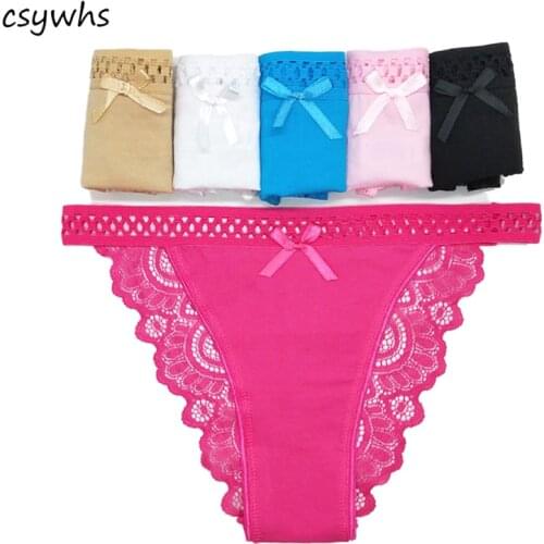 CSYWHS 6 PCS/Lot Womens Underwear Cotton Sexy Back Lace Low Waist Hipster Panties Briefs Ladies Knickers for Woman M L XL