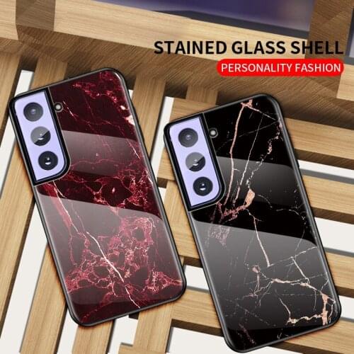 Colored marble glass case for samsung s7 s8 s9 s10 s20 s21 thin scratch-resistant glass back cover for galaxy s10plus s20plus