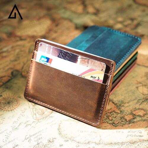 Leather Card Holder Retro Cowhide ID Holder Solid Minimalist Mens Gift