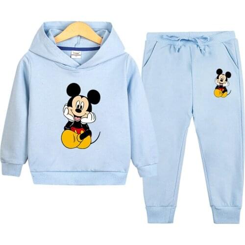 Childrens cartoon sst sweater pants two pieces of autumn Mickey childrens hat fashion casual sports boy sets boy girl clothing