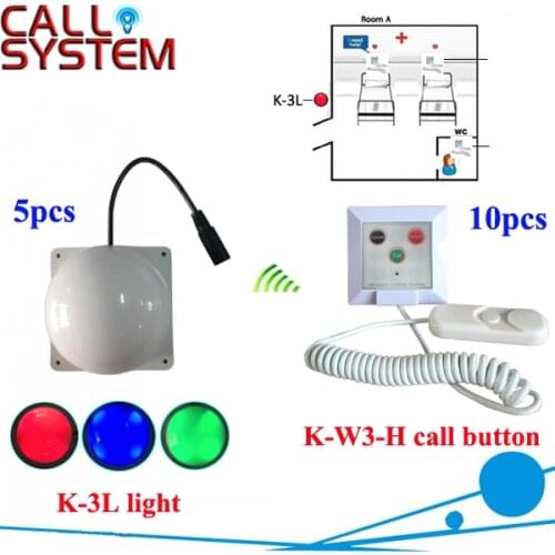 Electronic Panic Call Button System 5 room outside corridor light with 10 bed bell wireless 433mhz