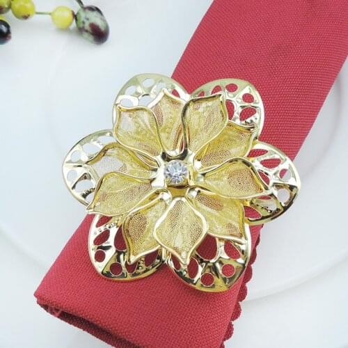 12pcs Napkin Rings Hollow Out Flower Adornment Wedding Party Banquet Christmas Dinner Decoration Gold Napkin Holder Table Decor