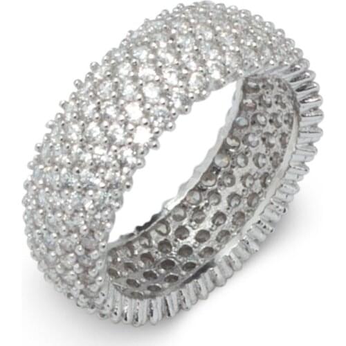 925 Sterling Silver Ring with 5 Line All Around Zircon Stones