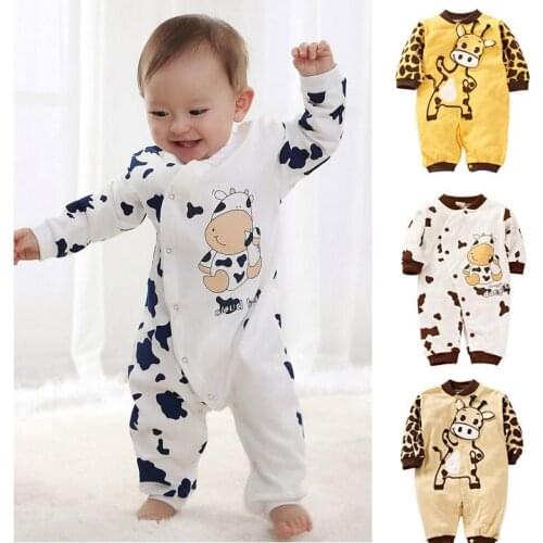 Emmababy Cartoon Baby Rompers 2017 0-24M Newborn Baby Boys&Girls Clothes Autumn Cow Romper Long Sleeve Oblique Fastener Clothes