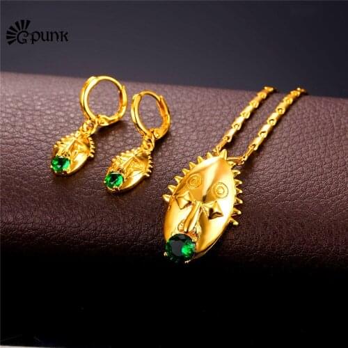 Mask Jewelry Set African Mario Gold Color Necklaces & Earrings Set for Women Papua New Guinea National Style PNG Jewelry Gifts