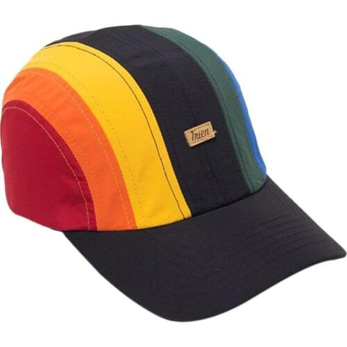 Unisex Summer Cotton Baseball Hat Rainbow Stripes Patchwork Letters Label Adjustable Drawstring Snapback Peaked Sun Cap