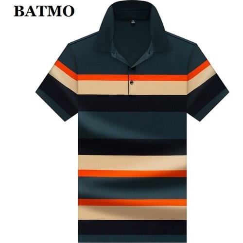 BATMO 2021 new arrival summer high quality Cotton striped polo shirts men,male polos ,AJ2108