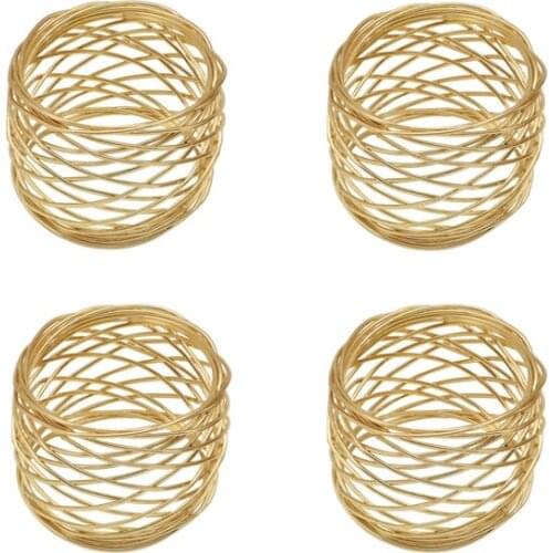 Hot 4 Pcs Alloy Mesh Napkin Rings Golden Napkin Holder Adornment Exquisite Household Napkins Rings Set for Wedding Dinner Decor