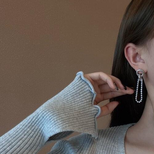 LOVOACC Chunky Chain Circle Long Tassel Earrings for Women Minimalist Silver Color Geometric Dangle Earrings Punk Party Jewelry